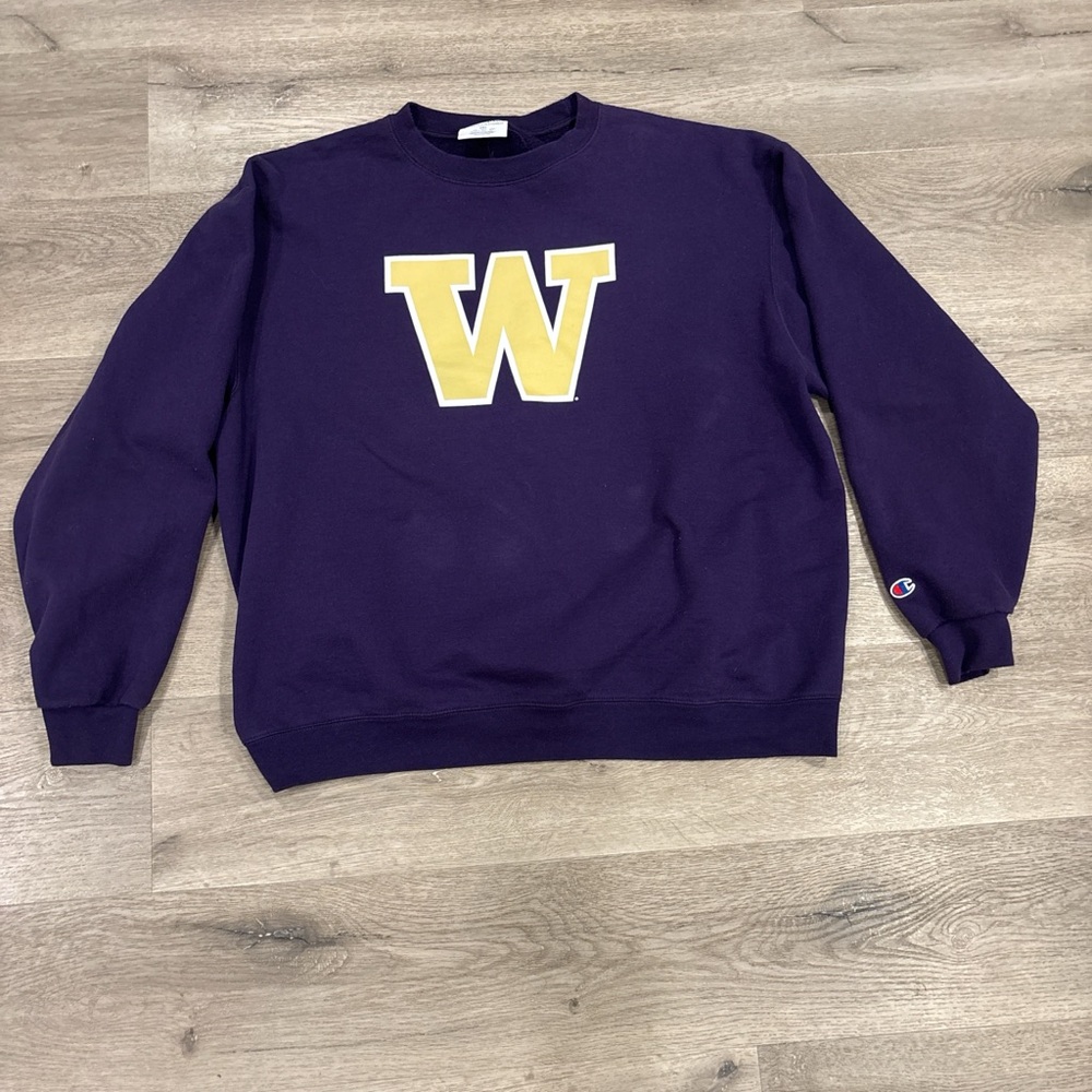 Champion Purple Crewneck Sweatshirt with Yellow 'W' Appliqué